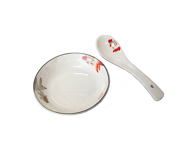 GF-D36,GF-SS<br>Gold Fish Porcelain Dish Soup Spoon<br>年年有余骨瓷味碟和汤匙